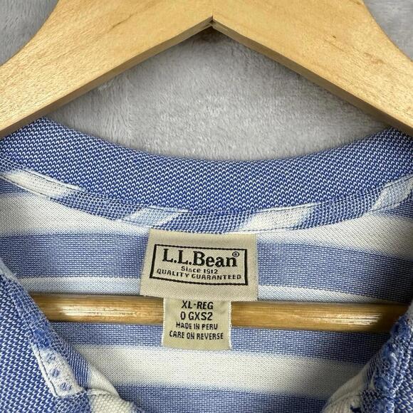 L.L. Bean Striped Polo Shirt Blue White MenXL Regular Short Sleeve Casual Cotton - Picture 4 of 8
